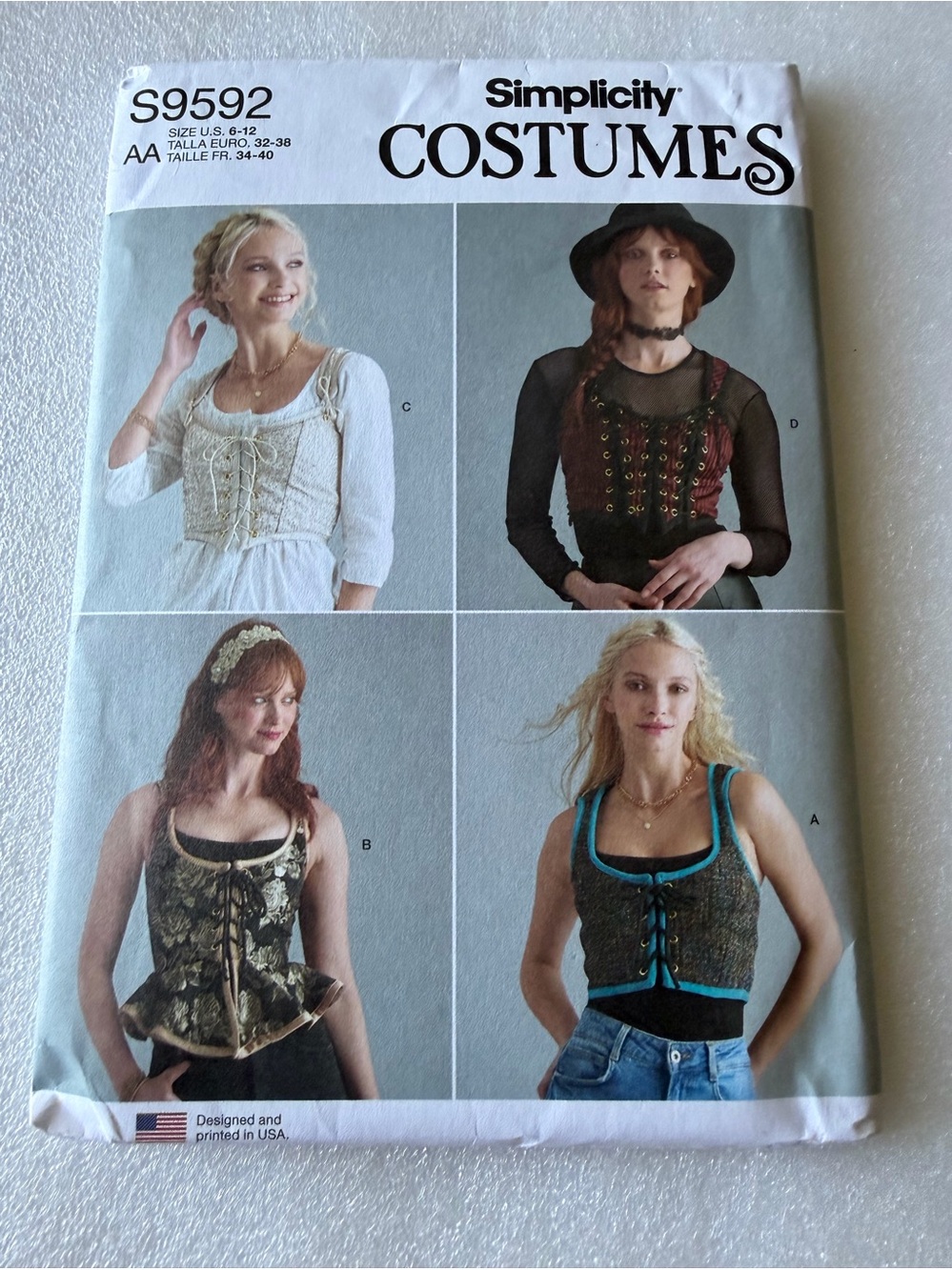 Simplicity S9592 Corset Costume Pattern Sizes 6-12 New & Uncut